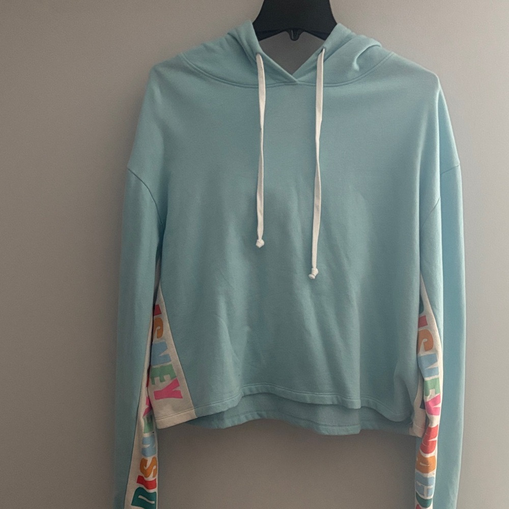 Disney Women's Light Blue Hoodie with Multicolor Accents